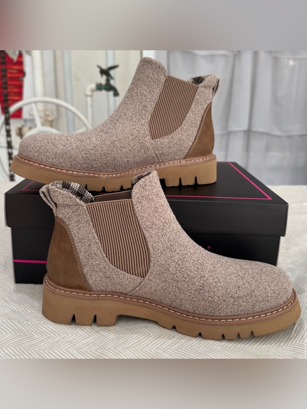 Corkys Taupe Chelsea Booties with Brown Accent